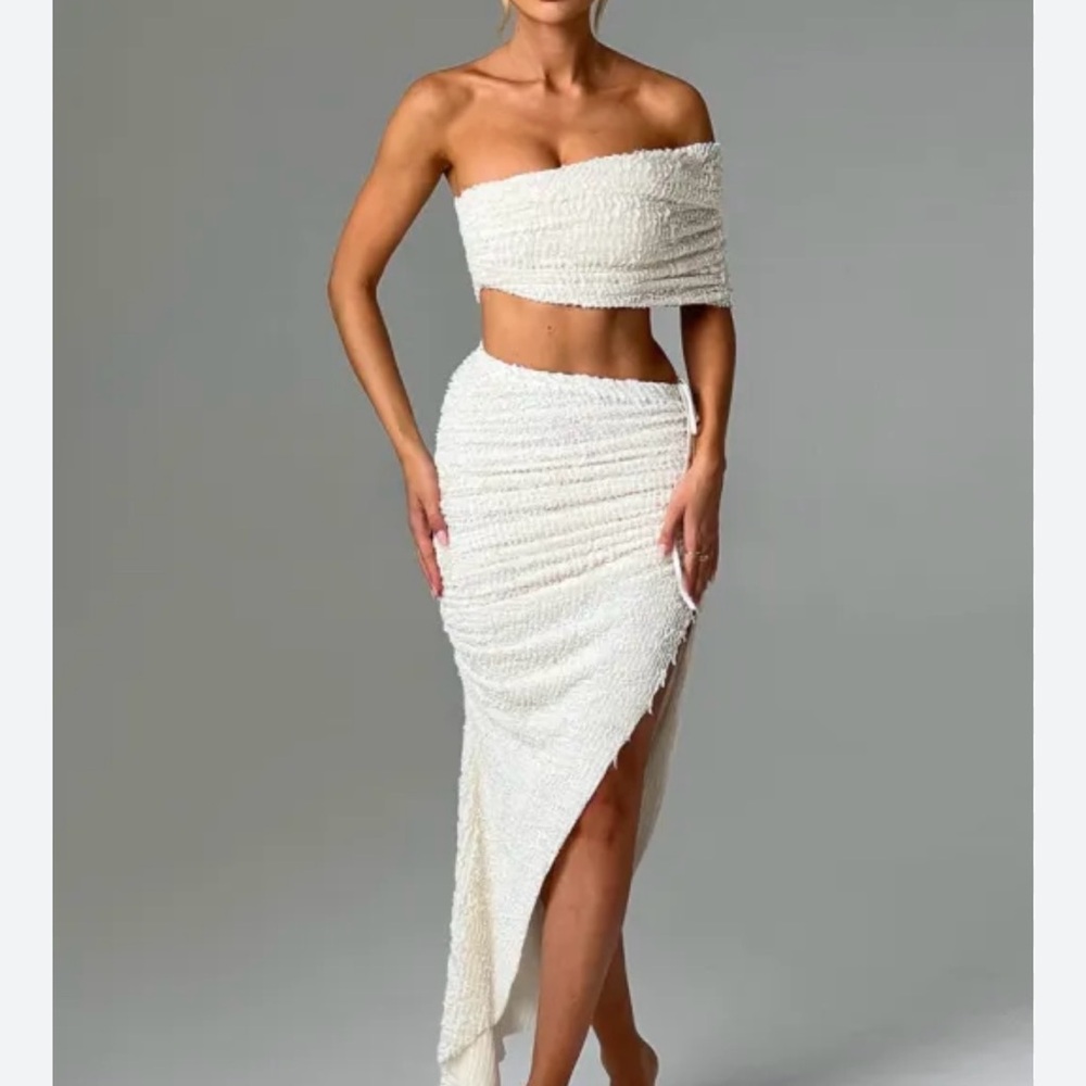 Chic Asymmetrical Cream Skirt Set
